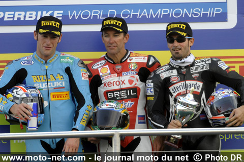 Troy Corser 1er, Tom Sykes 2ème et Max Biaggi 3ème - Mondial Superbike Europe 2008 : Racing in the rain