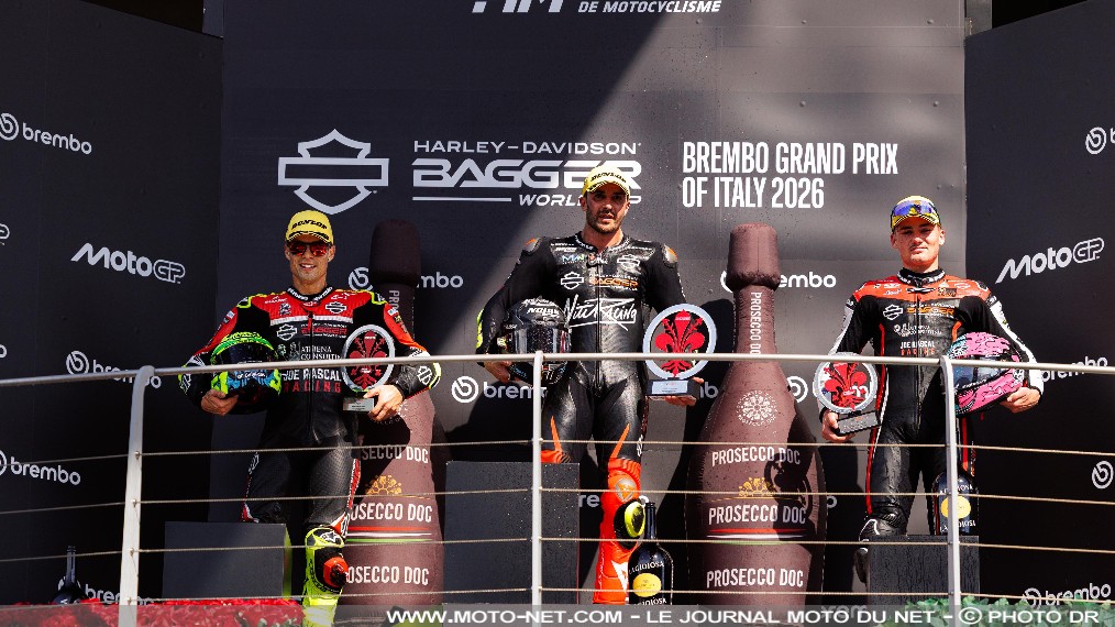 Andrea Iannone renoue avec la victoire en Harley-Davidson

Le pilote italien Andrea Iannone s'impose à domicile lors de la deuxième étape de la Harley-Davidson Bagger World Cup, en marge du Grand Prix d'Italie au Mugello. Une course durant laquelle la plus rapide des Road Glide RR a atteint 283,4 km/h !
