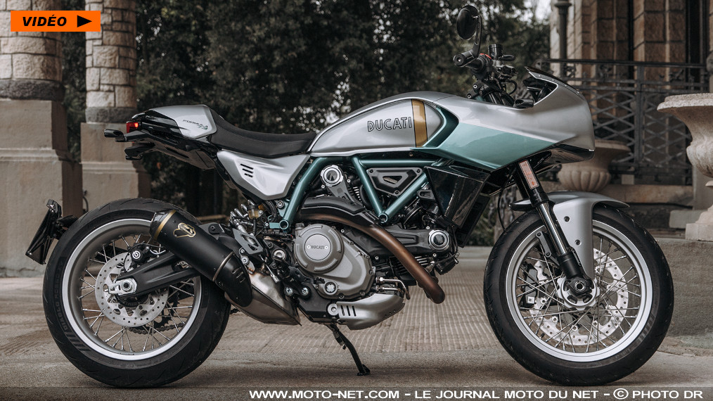 Formula 73 : hommage Ducati à sa première moto Desmo de route

Pour ses 100 ans, Ducati a choisi de célébrer l'une des motos les plus marquantes de sa production : la 750 Super Sport Desmo, sa première moto de route dotée d'une distribution desmodromique. Basée sur l'actuel Scrambler 800, l'inédite Formula 73 évoque aussi une certaine Sport Classic 1000 Paul Smart de 2005...
