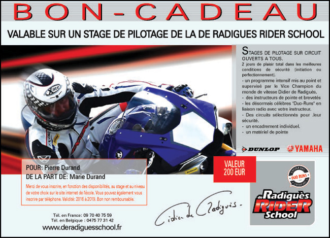 Bon cadeau stage de pilotage moto 2018