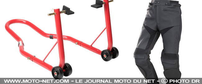 Béquille d'atelier Eco et Pantalon de moto DMP Drift PT Evo PC