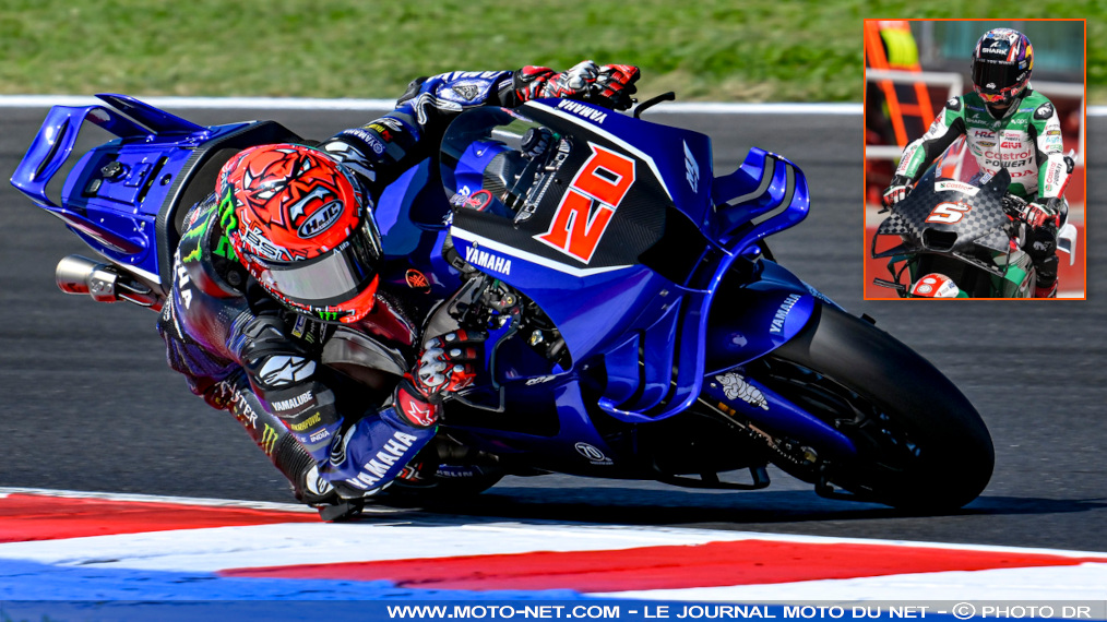Bilan de Quartararo et Zarco au test de Misano : et que c'est lent ?

Hier (lundi 15 septembre) au lendemain du GP de Saint-Marin, les pilotes de MotoGP ont eu droit à une journée de tests. Fabio Quartararo en a profité pour essayer sa future M1 V4 tandis que Johann Zarco a monté de nouvelles pièces sur sa RC213V. Le n°20 Yamaha et le n°5 Honda terminent respectivement 18 et 15ème. Oh, bravo ?
